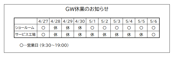 ご入庫頂きありがとうございました。